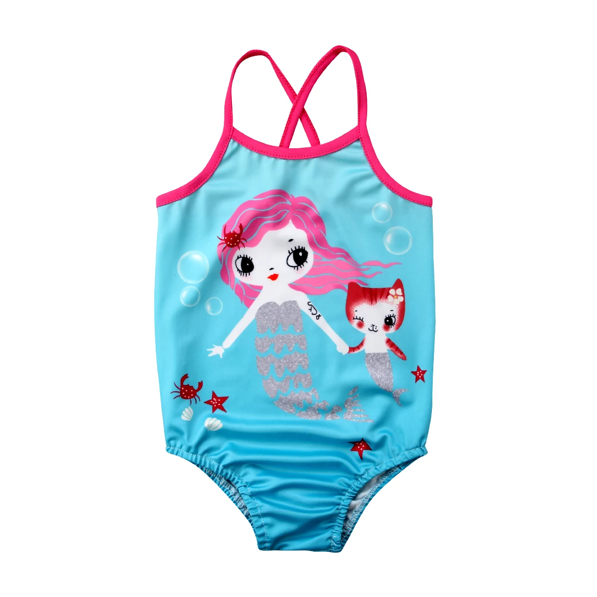 Kids Baby Girl Cartoon Mermaid Swimsuit Bikini Swimsuit Bathing Suit Beachwearin Rompers from