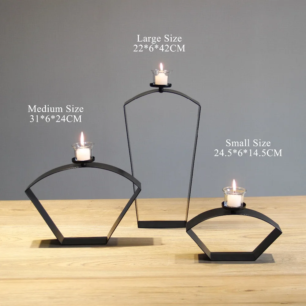 chinese style sector black metal tabletop simple candle holder iron