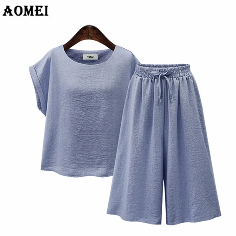 

Summer Two Pieces Set for Women Tee Shirts with Loose Pants Stretch Waist Plus Size 5XL 4XL Female Clothing Suits Casual Fashion