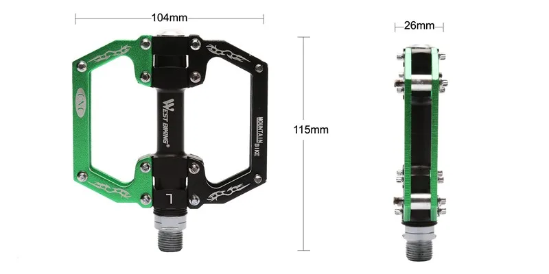 Запад езда на велосипеде Сверхлегкий Профессиональный MTB горная дорога педали велосипедов полые педаль Алюминий сплав 4 цвета Велоспорт