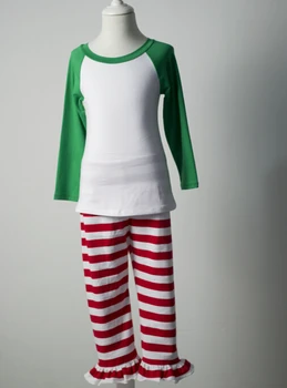 

Latest High Quality Knitting Cotton pyjamas raglan sleeve long sleeve Christmas Pajamas red and white Striped bell-bottomed pant