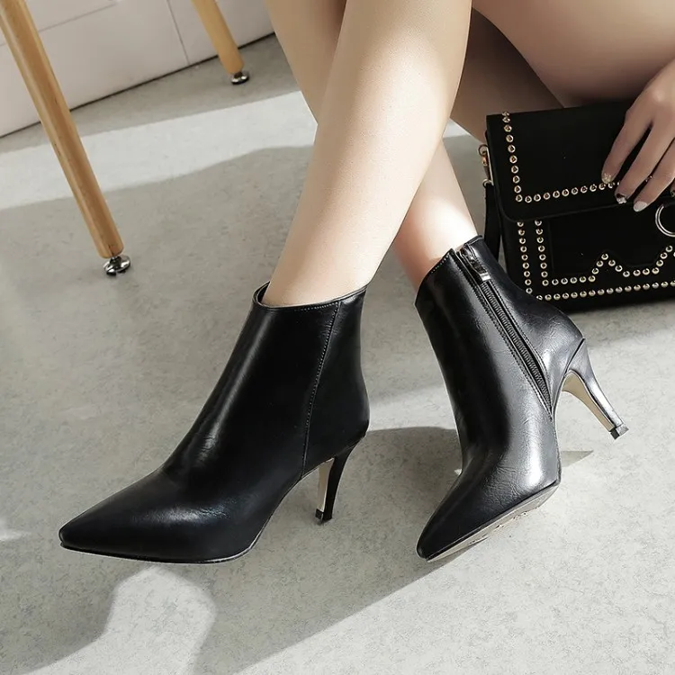 

Big Size 11 12 13 Fashion Trend of Euro-American Fashion Short Shoe with Tip Fine heel and High Heel Side Zipper