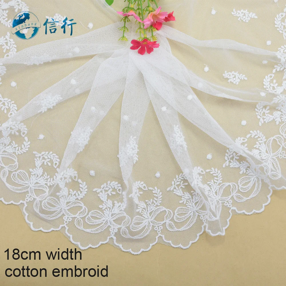 

18cm width Cotton embroid lace sewing ribbon guipure trims or fabric warp knitting DIY Garment Accessories free shipping#3587