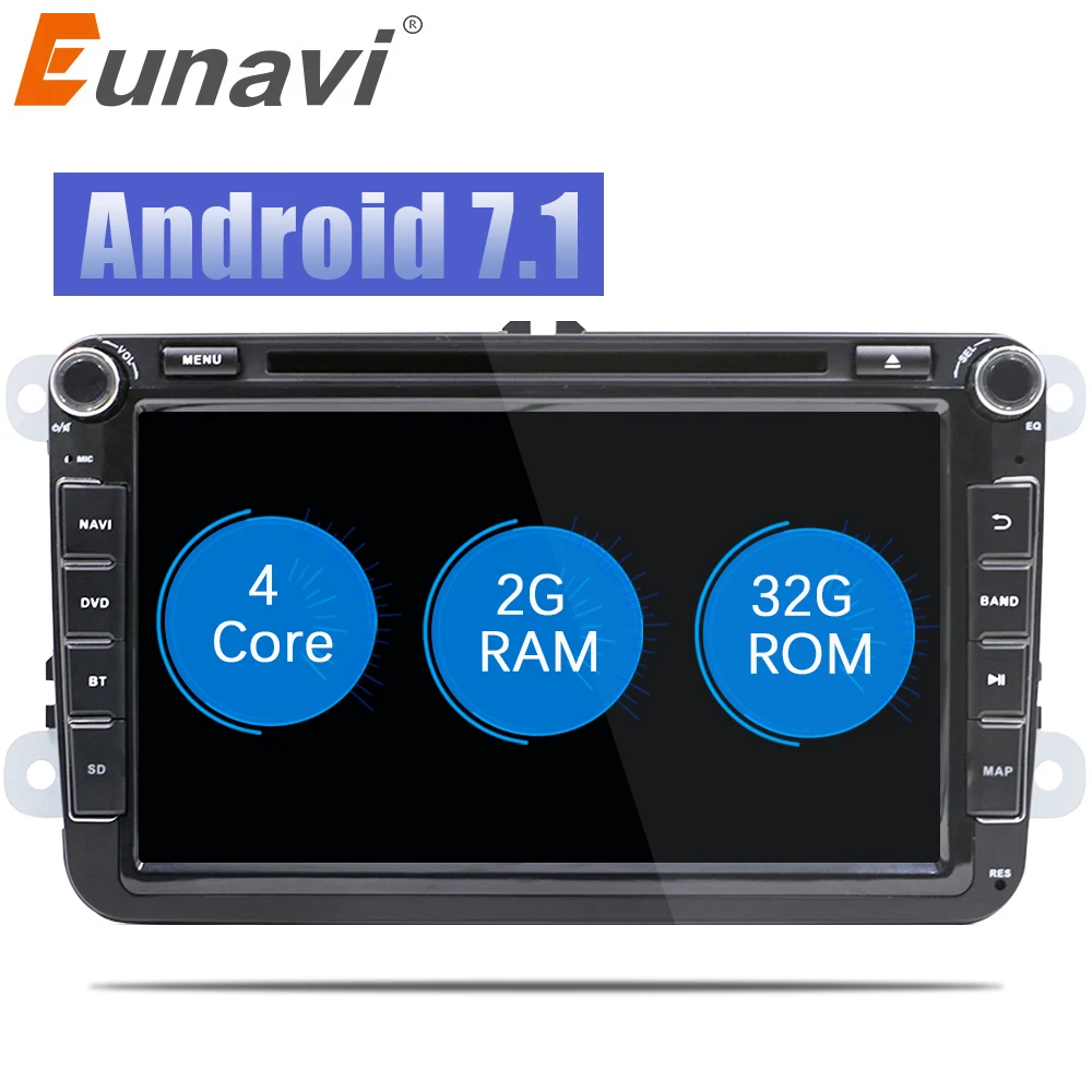 Eunavi 2 Din 8'' Quad core Android 7.1 8.1 car dvd for VW Polo Jetta Tiguan passat b6 cc fabia mirror link wifi Radio CD in dash
