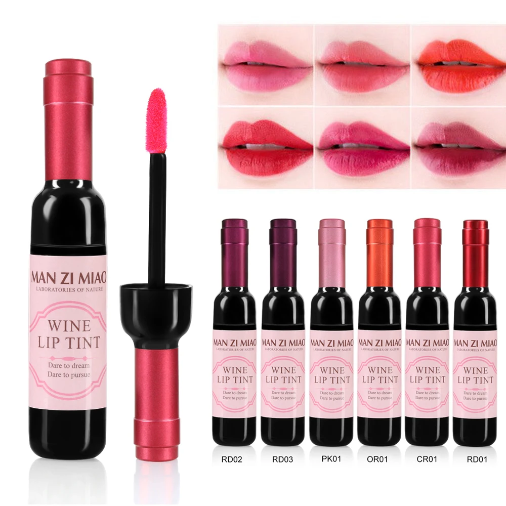 6 Colors Available Sexy Waterproof Wine Bottle Shaped Lipstick Lip Tint Long Lasting Liquid Lip Gloss Cosmetic Makeup Tools Gift