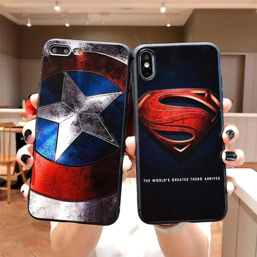 

Cartoonized Batman Spiderman American Captain Iron Man Superman Phone Case For iPhone X XS 8 7 6 s 6P 7p 8p XR Grinding relief