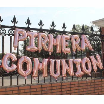 

1st first holy Communion christening baptism Primera comunion decoration banner rose gold silver gold foil balloons bunting
