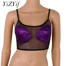 Yizqif, сексуальный укороченный топ, женское нижнее белье, Русалка, морская раковина, жилет, укороченный, майка на тонких бретельках, прозрачный сетчатый жилет, камзол, Топ