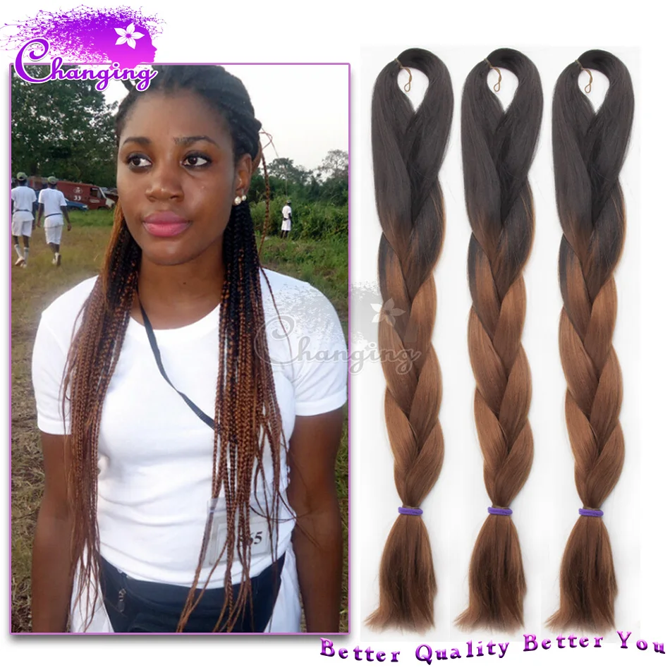 24" Black/Brown Braiding Hair 100g/Pc Two Tone Xpressions Kanekalon
