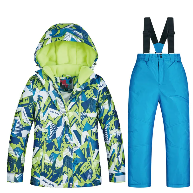 Высокое качество, лыжный костюм для мальчиков, зимняя детская ветрозащитная Водонепроницаемая супер теплая куртка для катания на лыжах и сноуборде и штаны - Цвет: RT010  BLUE