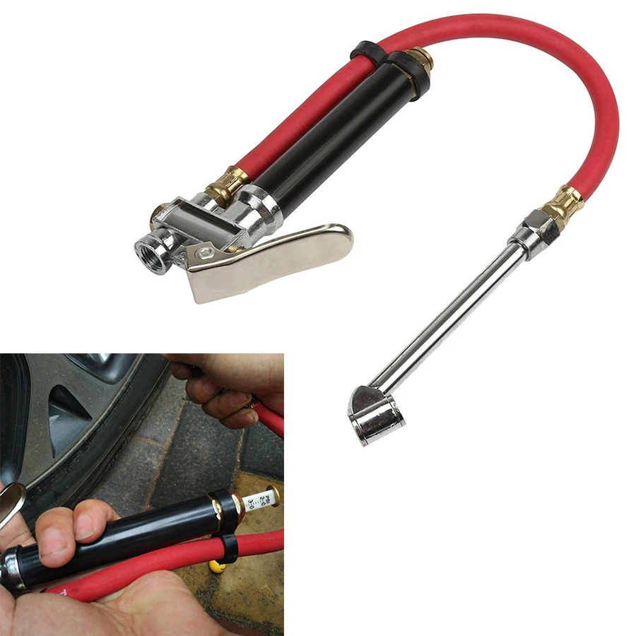 New Car Air Tire Pressure Filler Dual Chuck Inflator Gun Gauge Meter