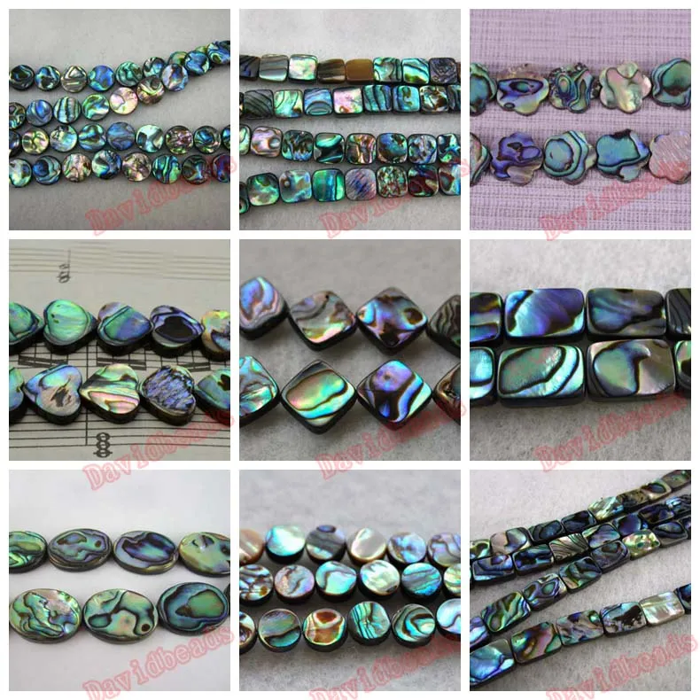 

Free Shipping 15 inch strand of Abalone shell smooth Rounded flower Square hexagon oval Rectangle Beads For Jewelry making diy