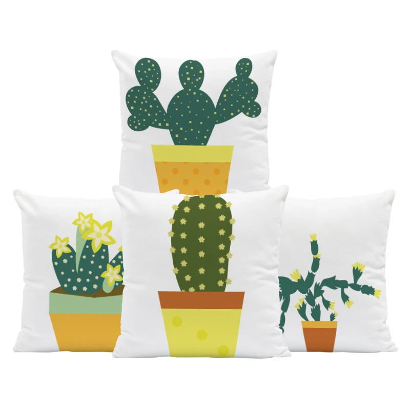 

Simple Cute Pillowcase Green Cactus Flowerpot Cartoon Square Pillow Living Room 45*45Cm Super Soft Sofa Decoration Throw Pillow