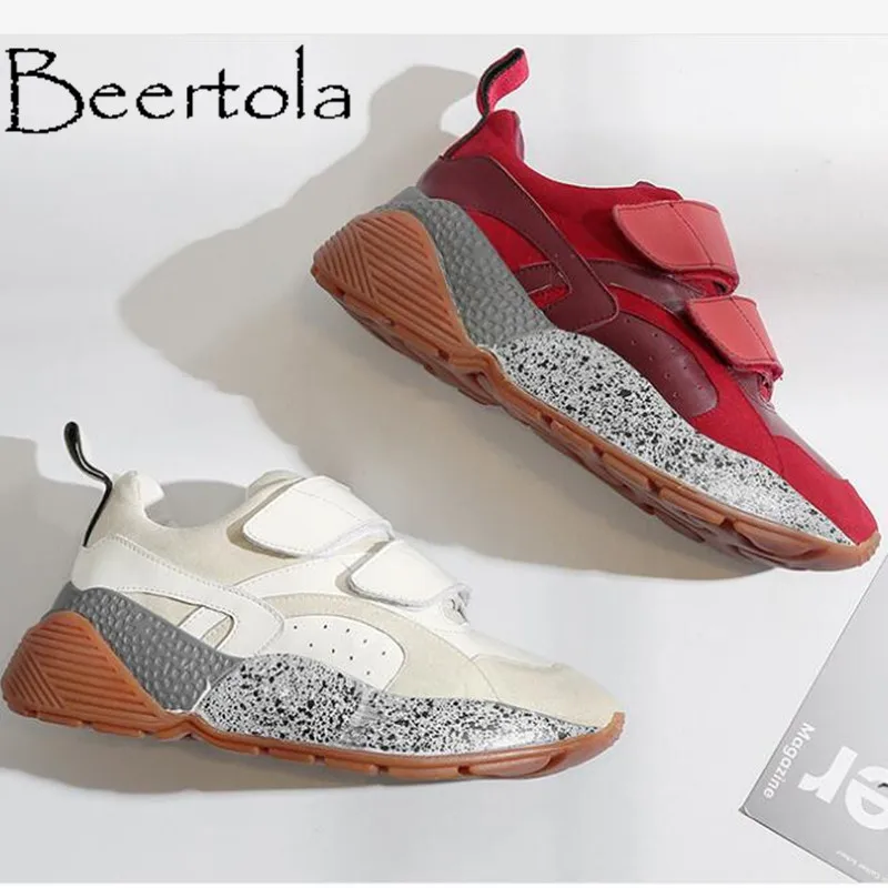 

Beertola New Spring Women Sneakers Hook And Loop Mixed Color Suede Patchwork Causal Style 5.5CM Height Increasing Zapatos Mujer