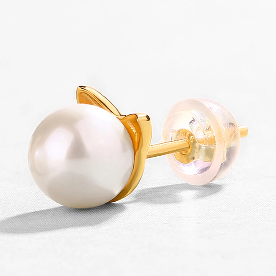 ALLNOEL Real pearl Stud Earrings For Women Solid 14K Gold Plated 925 Sterling Silver Gemstone Jewelry Cat Stud Earrings New Gift (6)