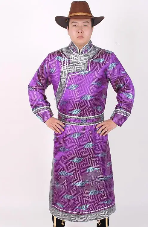 Этническая костюмы Свадебная вечеринка халат для мужчин длинные монгольский наряд китайский стиль национальный фестиваль этап мужской - Цвет: Фиолетовый