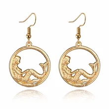 

Shellhard Chic Gold Color Mermaid Dangle Earring Brincos Female Geometric Pendant Earring Vintage Fashion Statement Jewelry