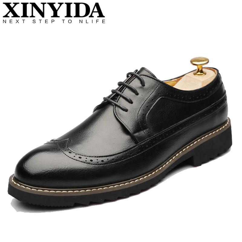 Buy British Vintage Pointed Toe Men Brogue Shoes Men's Lace up Fur Business