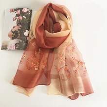 

Fashion SiIk Scarf for Women 100% Silk Schal Luxury Brand Handmade Embroidery Daisy Flower Scarf Shawl Ladies Scarves Hijab Caps