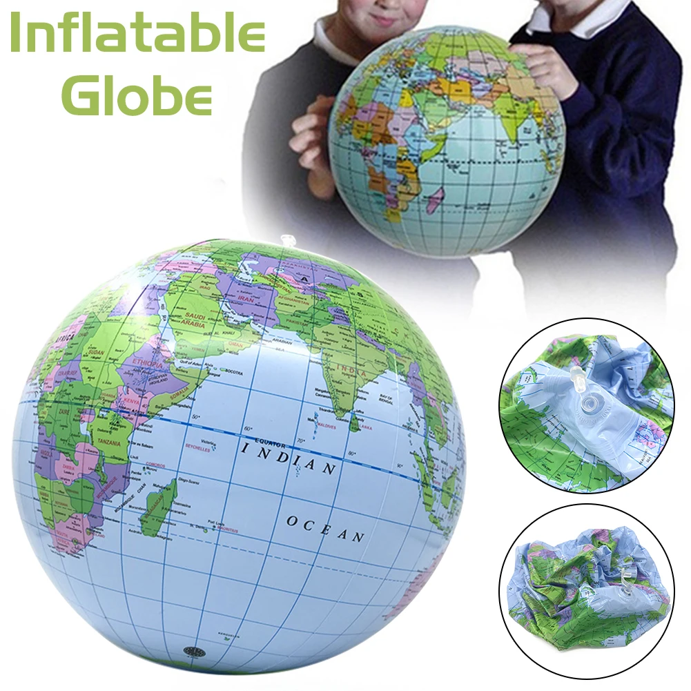 Новый продукт 40 см надувной мир Глобус научить раннее образование география игрушка карта воздушный шар пляжный мяч (Цвет: Синий)