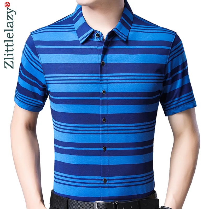 

2019 new casual summer luxury striped short sleeve slim fit men shirt streetwear social dress shirts mens fashions jersey 50572