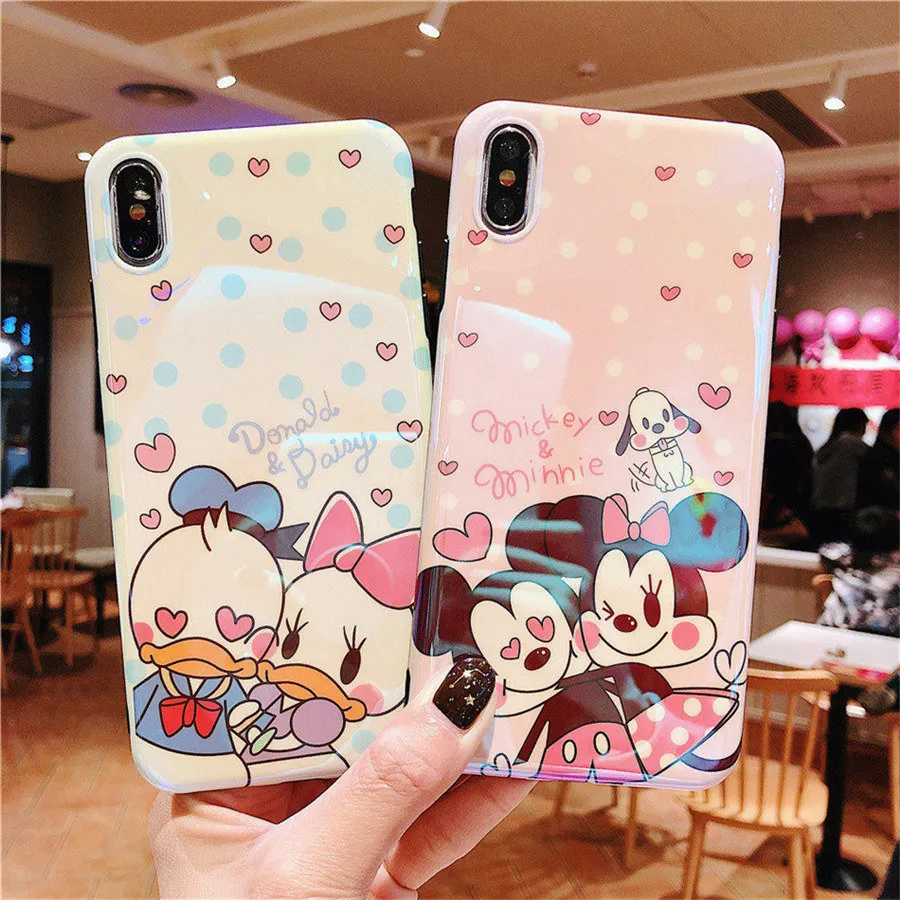 

Blue Ray Lover Pink Case For iPhone X XR XS MAX 8 7 6 6S Plus Cartoon Cute Daisy Donald Duck Glossy Soft TPU Phone Back Cover