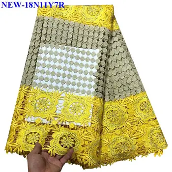 

Yellow African Net Lace Fabric High Quality Embroidered Nigerian Guipure Cord Lace Fabric With Stones For Party Dress GF004
