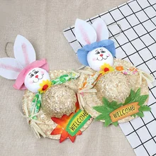 DIY Easter Decoration Straw Hat Rabbit Door Hanging Wreath Home Wall Window Garden Decor Party Easter Ornament Accessory