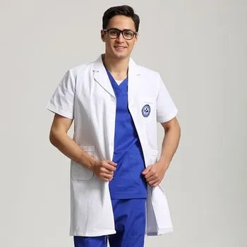 

White lab coat short sleeve doctor dress female nurse dress long sleeve beauty salon tattoo artist work clothes