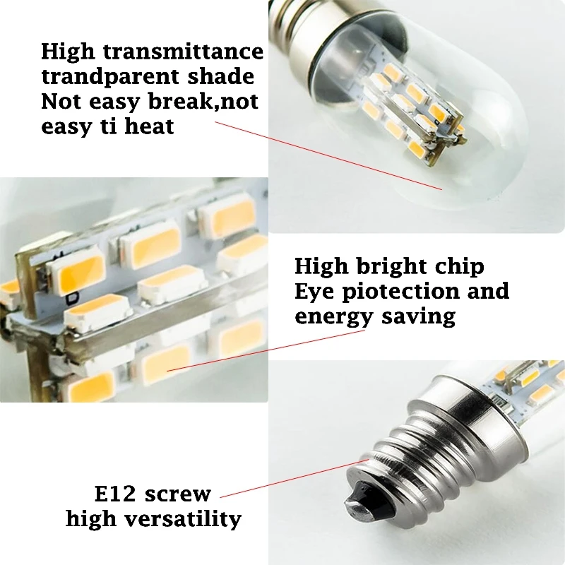 Светодио дный лампочки E12 2 W 3014 SMD 24 светодио дный высокий яркий Стекло абажур Чистый теплый белый освещения 220 V для швейной машины