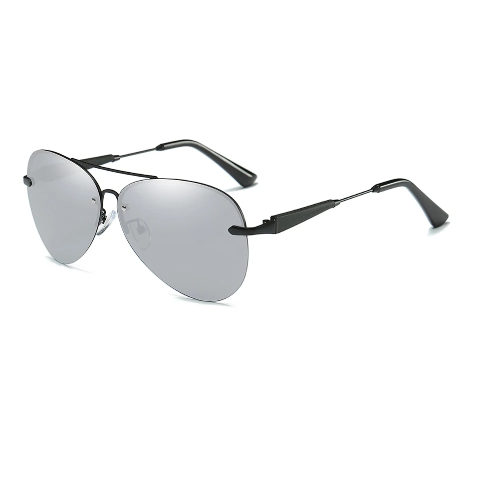 ELITERA фирменный дизайн ретро овальные поляризованные солнцезащитные очки мужские очки для вождения мужские солнцезащитные очки без оправы - Цвет линз: black silver
