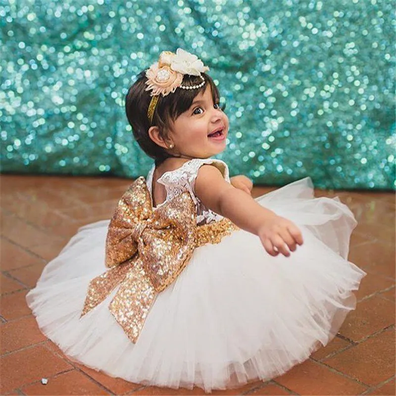 Toddler Kid Baby Girl Sequin Bowknot Tulle Dress Princess Party Wedding Birthday 