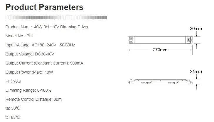 Milight 40 Вт 0/1-10 В пластинчатый контроллер лампы светодиодный Диммируемый драйвер панели с регулируемой яркостью DC30-40V выходной ток(постоянный ток) мА