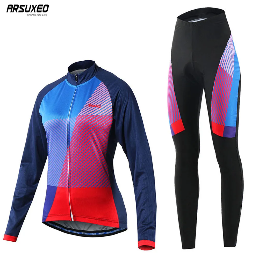 

ARSUXEO Women's Cycling Jersey Long Sleeves MTB Bike Bicycle Shirts Jerseys Padded Cycling Wear Clothes WL1720