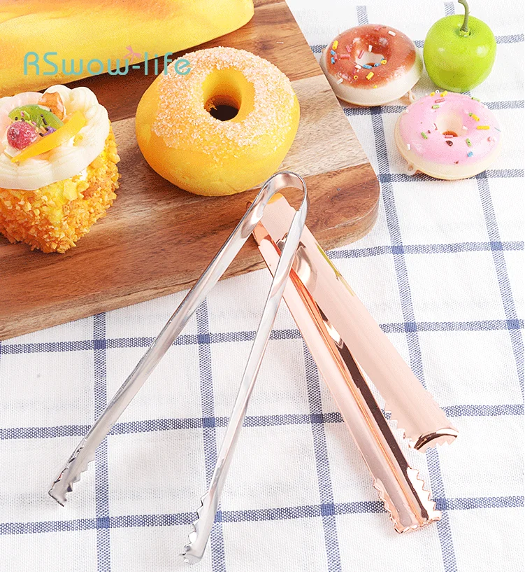 

Mini Rose Gold Silver Ice Clips Stainless Steel Ice Bread Snacks Small Buffet Grill ClipsHome Kitchen Tools