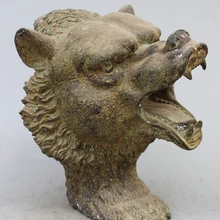 1" Редкие Редкие Китайские Бронзовые Животных Черный Медведь Голову зверь Статуя