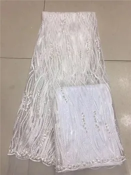 

Beautiful beaded white French tulle net lace fabric for lady dress PDN56(5yards/lot) many color