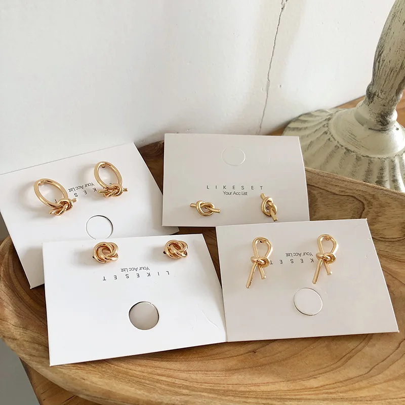 

Alloy Bow Stud Earrings Cool Girls Small Knot Earrings Metal Ear Jewelry Fashion Women Popular Stud Earrings Accessory Gift