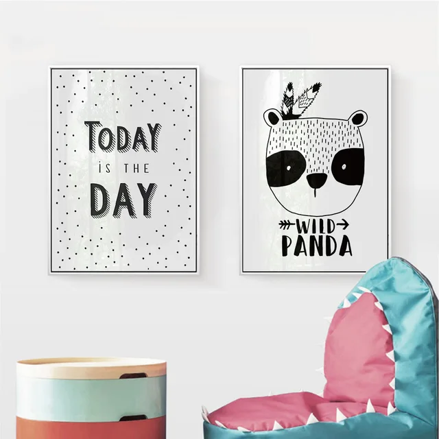 Black White Animal Panda Bear Nursery Canvas Art Posters And Prints Black White Animal Panda Bear Nursery Canvas Art Posters And Prints Painting Wall Pictures Children Baby