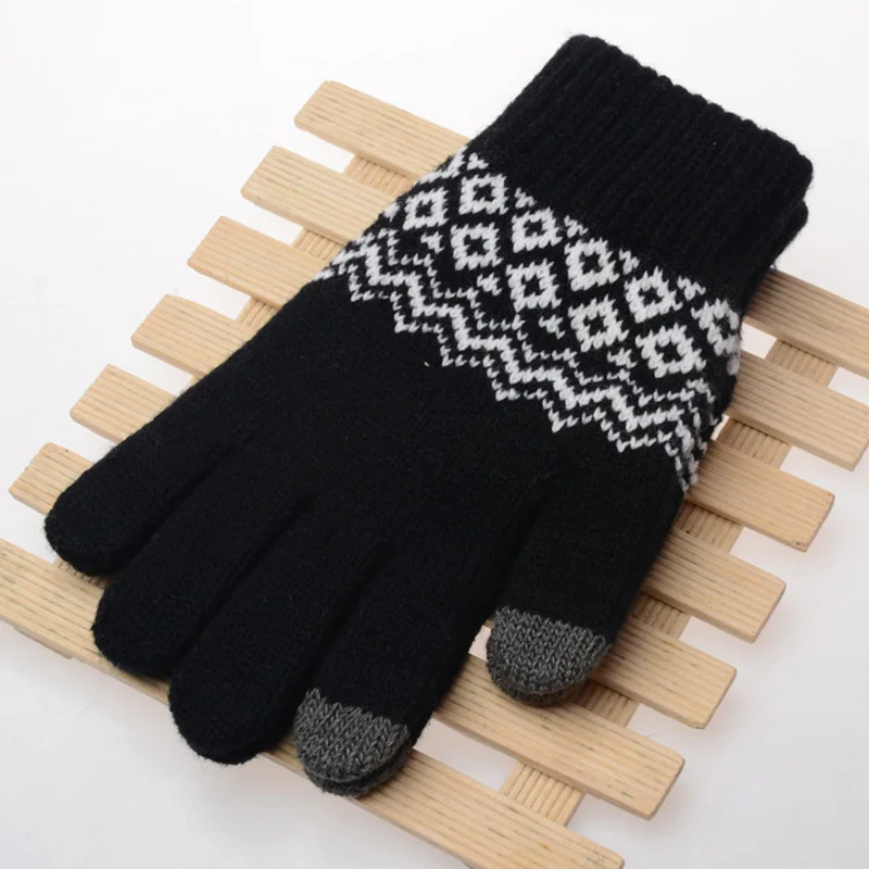 Winter Warm Touch Screen Gloves Kitted Woolen Mittens New Men Women Cashmere Geometric Crinkle Gloves Touch Luvas Gifts