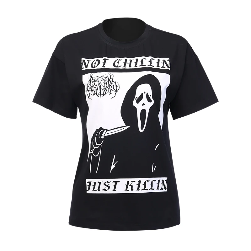 Готический Темный панк свободные черные футболки женская футболка Забавный Шок Печатный эстетический гранж черная футболка сатанинская Готическая ведьма рубашки