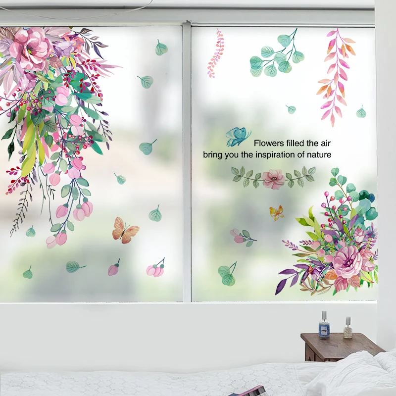 

[SHIJUEHEZI] Colorful Flowers Wall Stickers PVC Material DIY Plant Leaves Mural Decals for House Living Room Bedroom Decoration