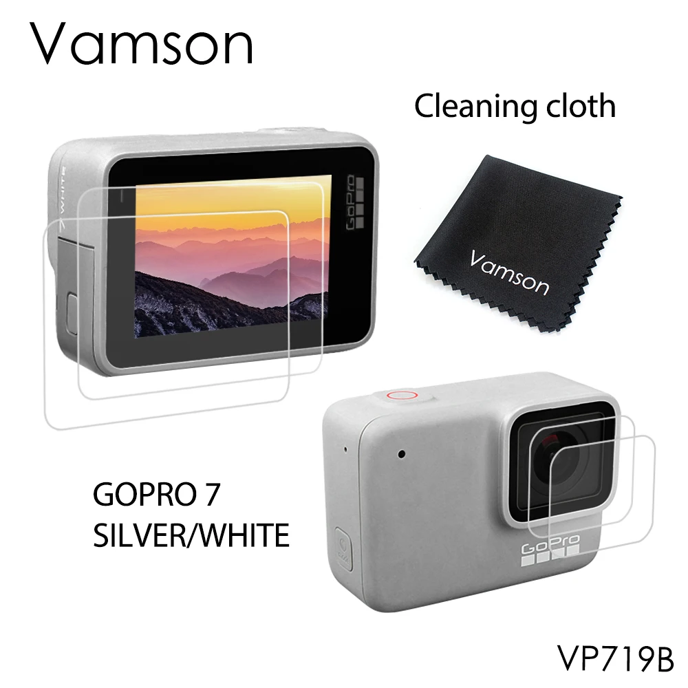 Vamson for GoPro Hero 7 Silver/White Camera Accessories Screen Protector Tempered Glass Lens LCD Screen Protective Film VP719