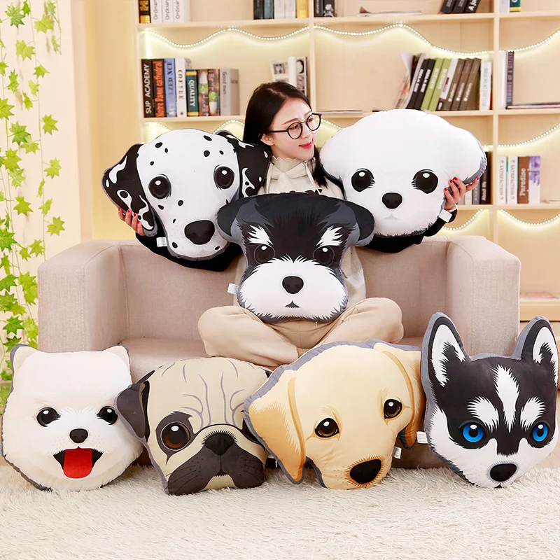 

new 3d Plush toys Tactic husky shar Pomeranian pillow Home Furnishing simulation head cushion for automobile decoration