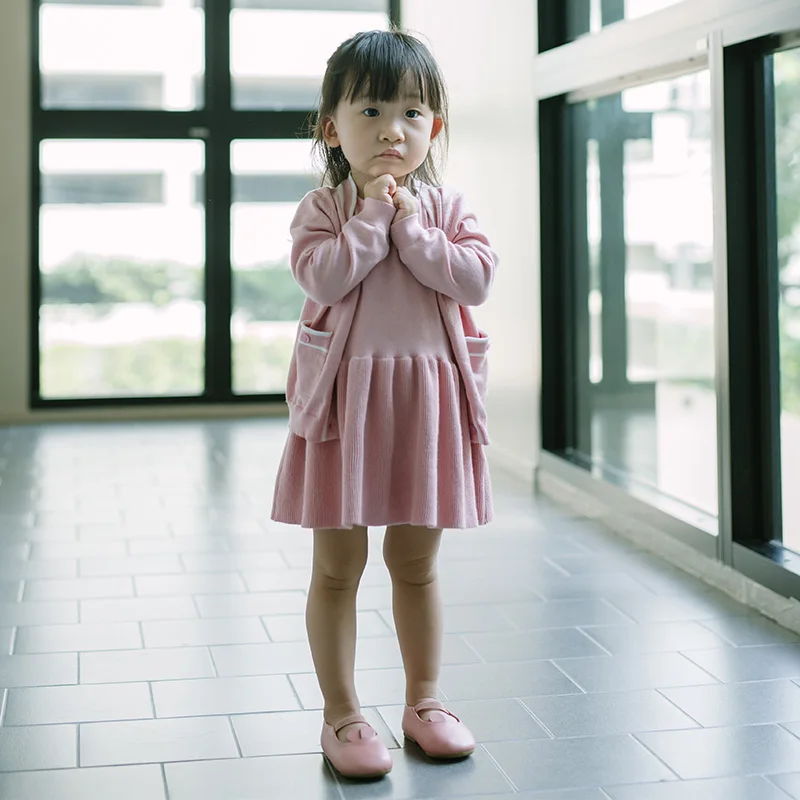 

Spring Baby Girls Cardigan Coat+Dress Toddler Girls Pure Cotton Clothes Girl V-neck Collar Long Sleeve Coat Kids Knit Vest Dress