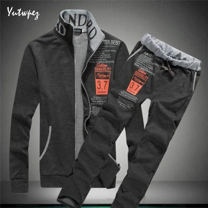

2019 New Men Tracksuit Set Winter Fleece Zipper Hooded Jacket+Pants Sweatshirts 2 Piece Set Hoodies Sporting Coat Set Sportswear