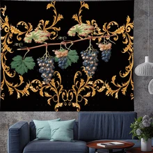 Diseño de estilo Vintage, tapiz de uvas, pintura al óleo para colgar en la pared, textura de fruta, tapices psicodélicos, alfombra negra para pared, decoración del hogar