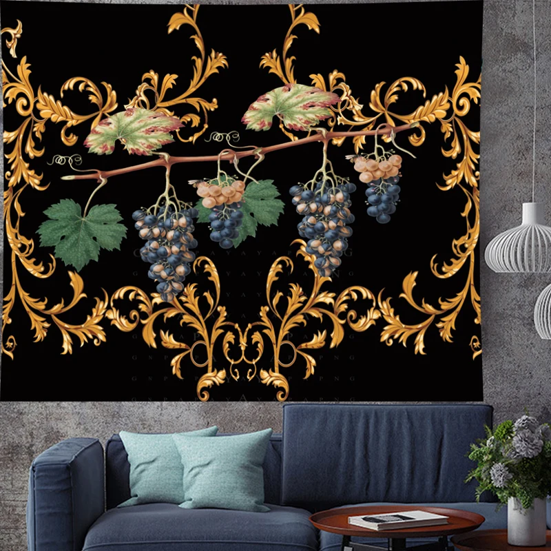 

Vintage Style retro pattern grapes wall hanging Oil painting texture fruit Tapestries Psychedelic Wall carpet Hanging Home Decor