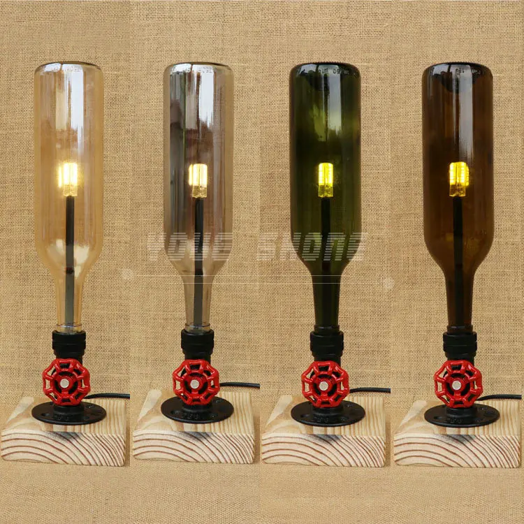 

Modern style wooden wine bottle desk lamp for restaurant cafe bar