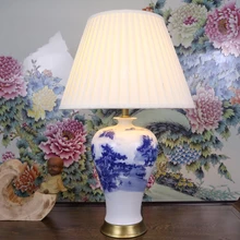 Синие и белые китайские фарфоровые керамические настольные лампы для спальни гостиной Свадебные настольные лампы Цзиндэчжэнь синие фарфоровые лампы